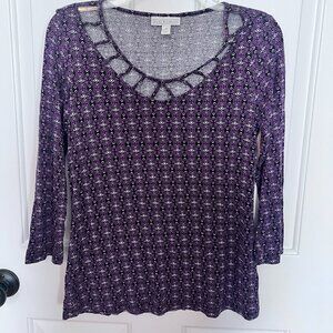 Dana Buchman Purple & BLK Quarter Sleeve Shirt